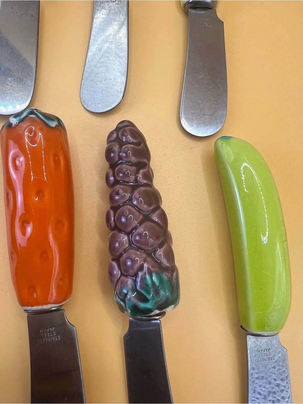 Vintage Japan Ceramic Fruit Handle Cheese Spreaders - Set of 6